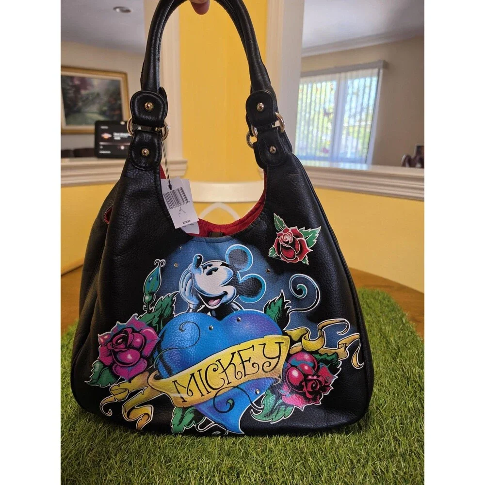 Mickey Mouse Tattoo Style Purse Y2K Punk Rock Shoulder Bag Black Red Lined NWT